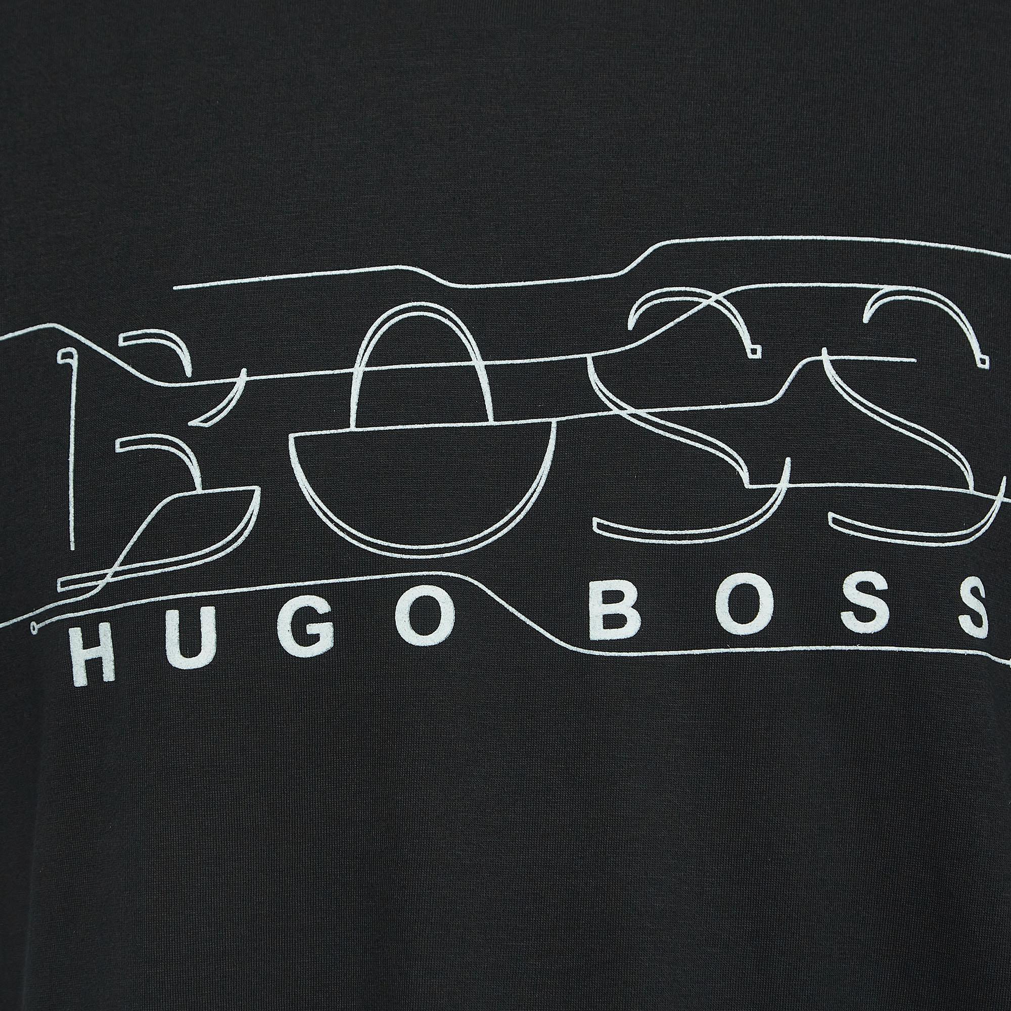 Boss By Hugo Boss Black Logo Print Cotton Short Sleeve T-Shirt XL In New Condition For Sale In Dubai, Al Qouz 2