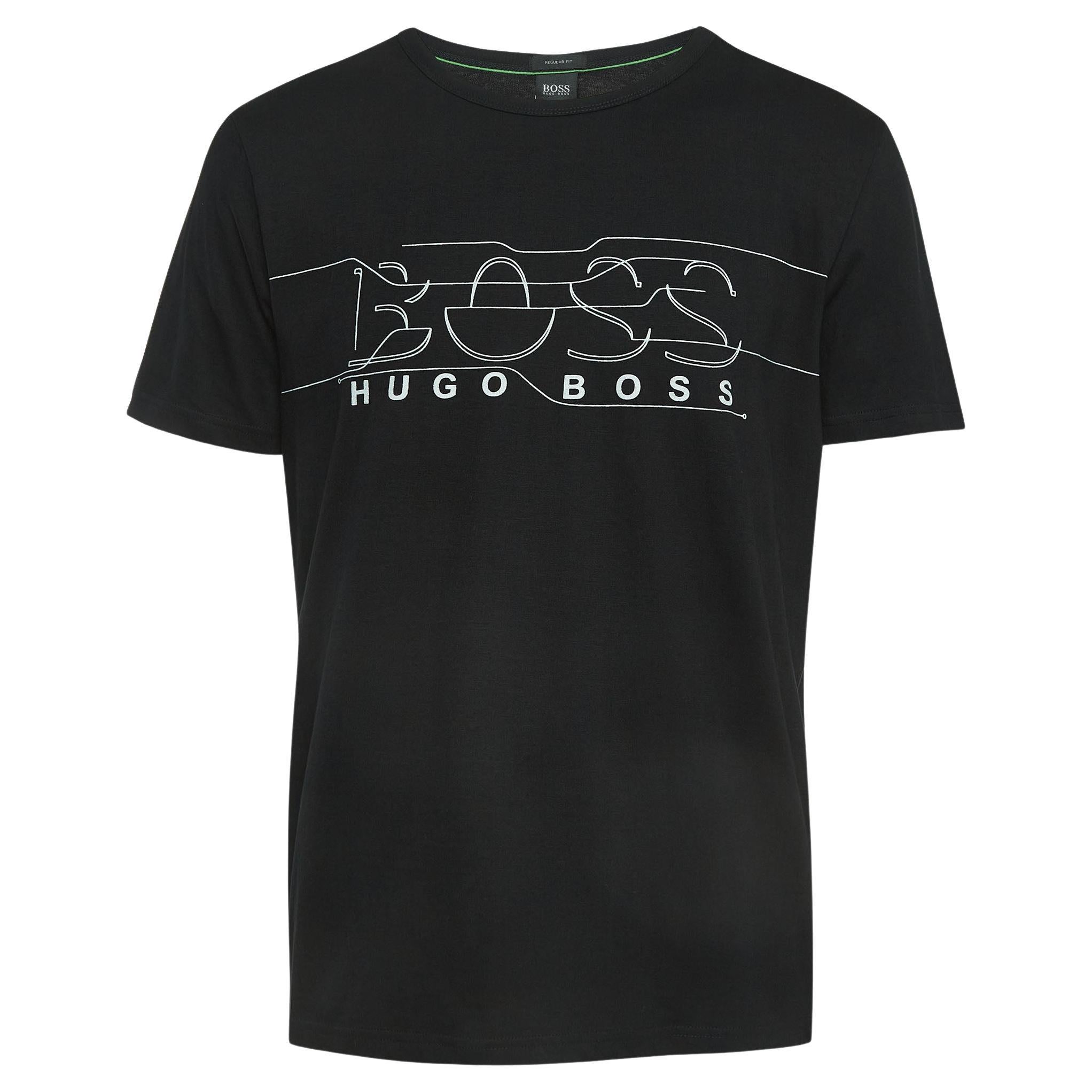 Boss By Hugo Boss Black Logo Print Cotton Short Sleeve T-Shirt XL For Sale
