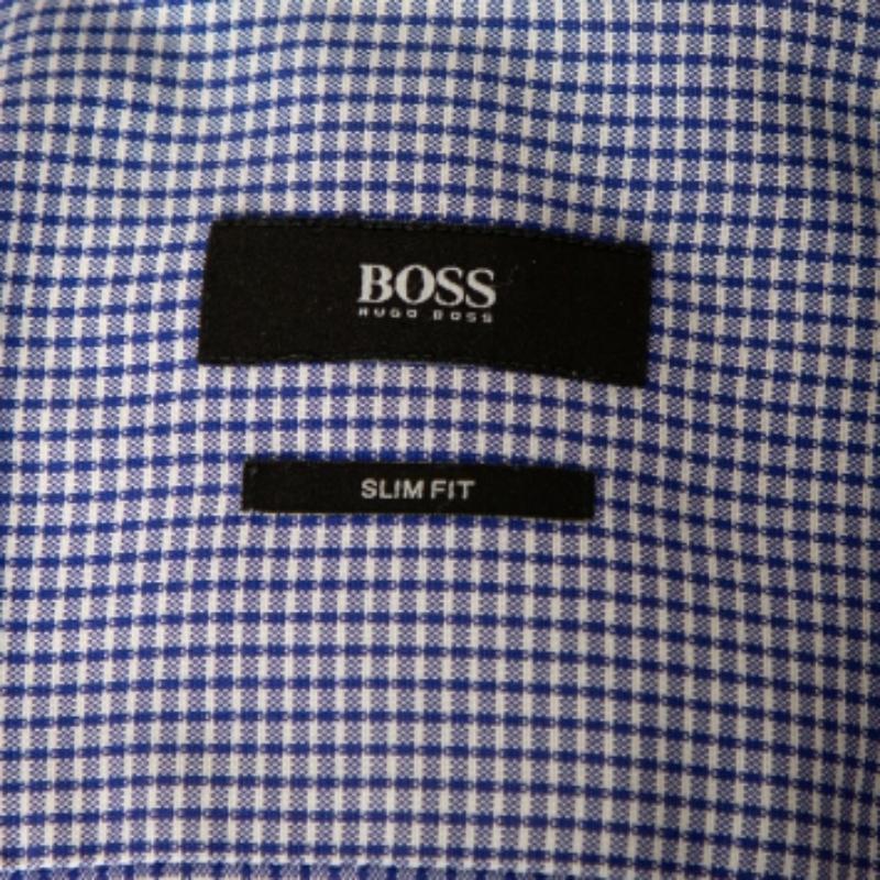 Boss By Hugo Boss Blaues Karo-Baumwoll-Knopfleiste Slim Fit Hemd M (Grau)