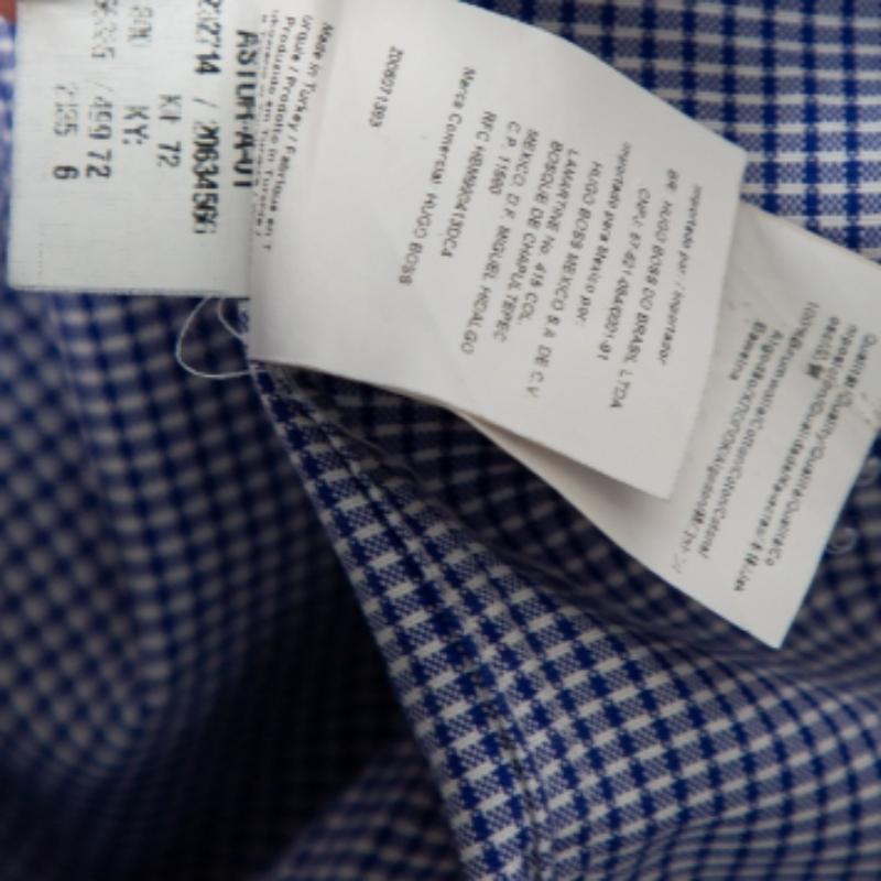 Boss By Hugo Boss Blaues Karo-Baumwoll-Knopfleiste Slim Fit Hemd M 3