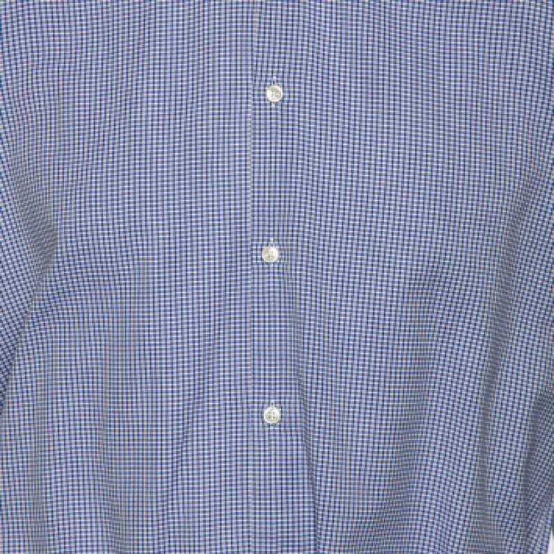 Boss By Hugo Boss Blaues Karo-Baumwoll-Knopfleiste Slim Fit Hemd M 4