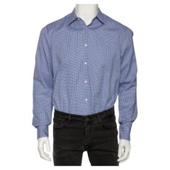 Boss By Hugo Boss Blue Check Cotton Button Front Slim Fit Shirt M