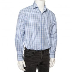 Boss By Hugo Boss Blue Checkered Cotton Button Front Regular Fit Shirt XL