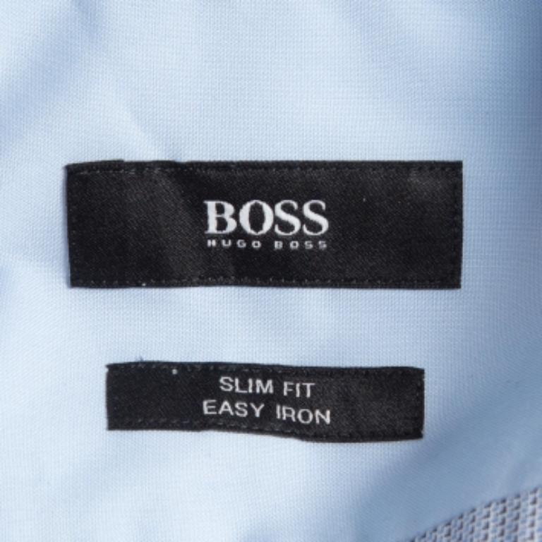 Uomo Boss By Hugo Boss - Camicia slim in cotone blu con bottoni XXL in vendita