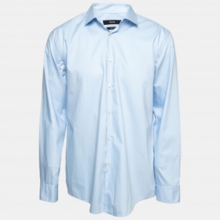 Boss By Hugo Boss Blau Baumwolle Knopfleiste Slim Fit Hemd XXL