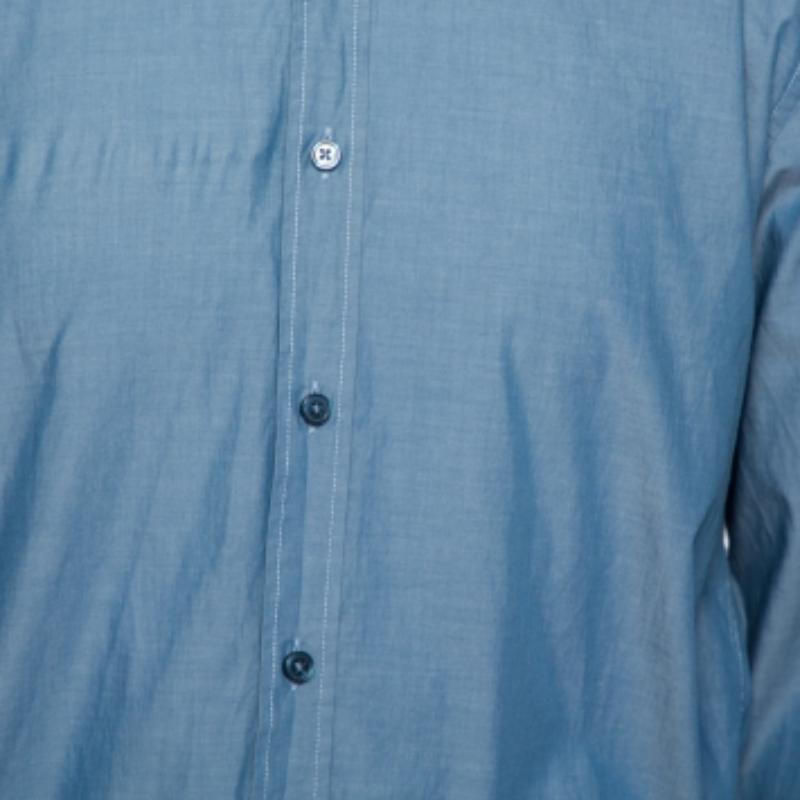 Boss By Hugo Boss Blau Baumwolle Knopfleiste Slim Fit Stretch Hemd XL Herren