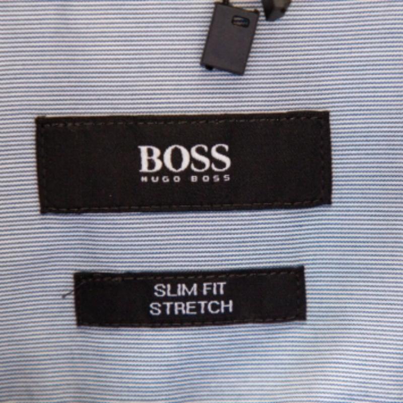 Boss By Hugo Boss Blau Baumwolle Knopfleiste Slim Fit Stretch Hemd XL 2