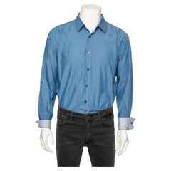 Boss By Hugo Boss Blue Cotton Button Front Slim Fit Stretch Shirt XL
