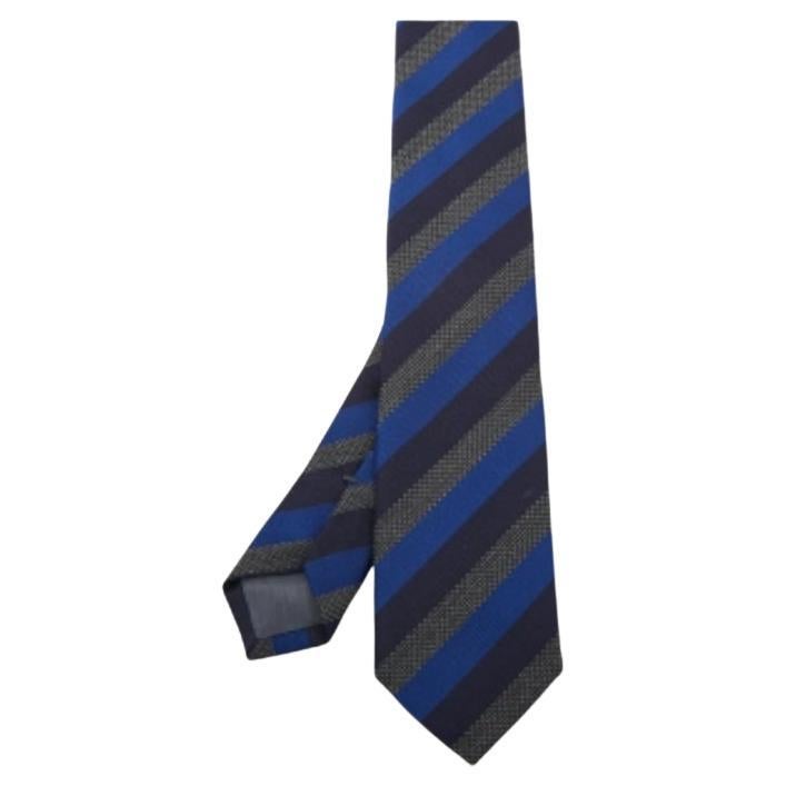 Boss By Hugo Boss Blaue diagonal gestreifte schmale Krawatte aus Seide und Wolle