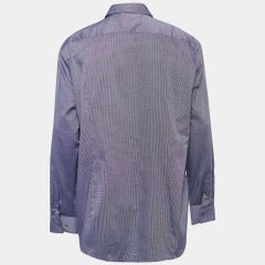 Boss By Hugo Boss Blaues langärmeliges Ditsy-Baumwollhemd mit langen Ärmeln 4XL