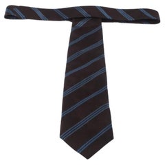 Boss By Hugo Boss Brown & Blue Diagonal Stripes Silk Jacquard Traditional Tie