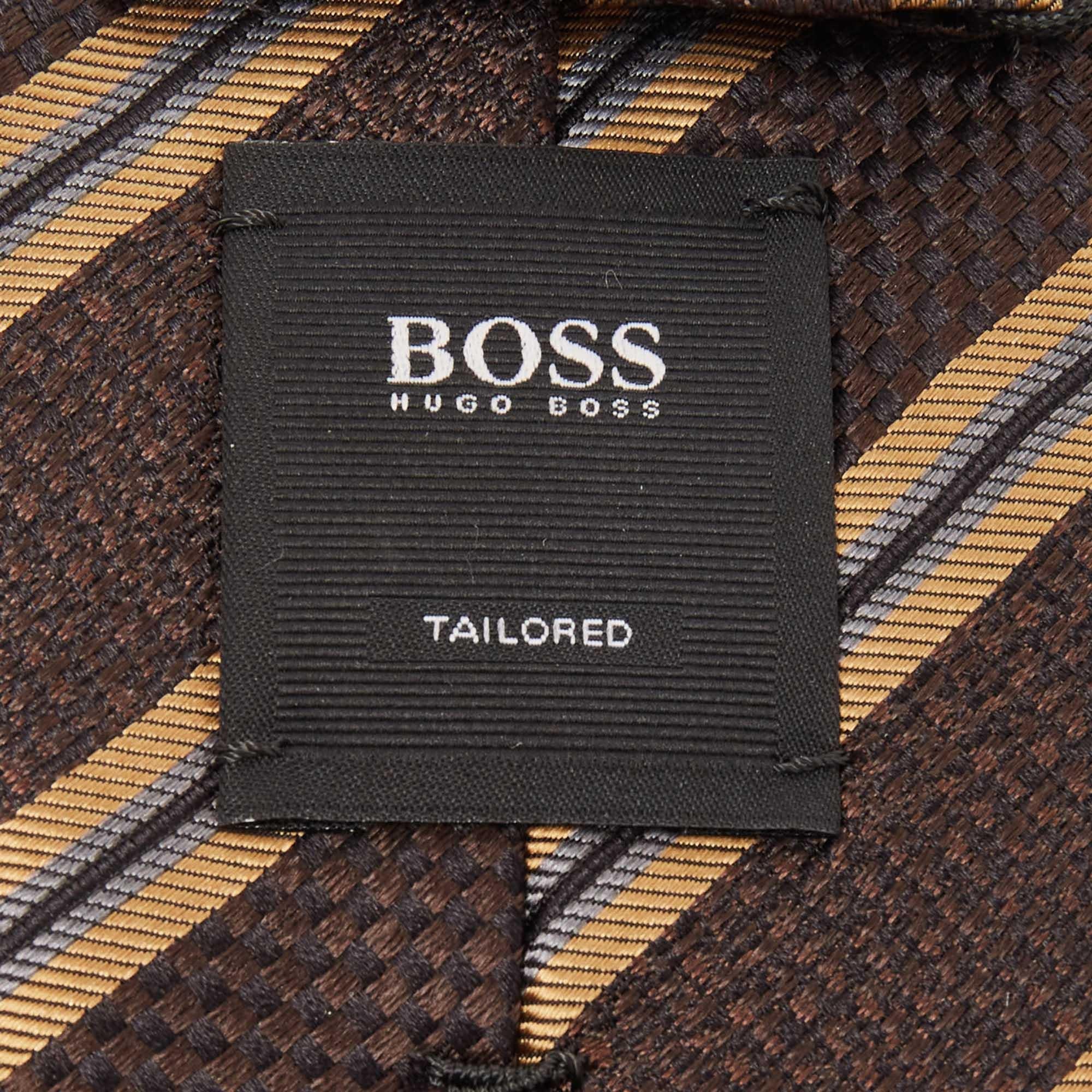 Boss By Hugo Boss Brown Diagonal Stripe Textured Silk Tie 1