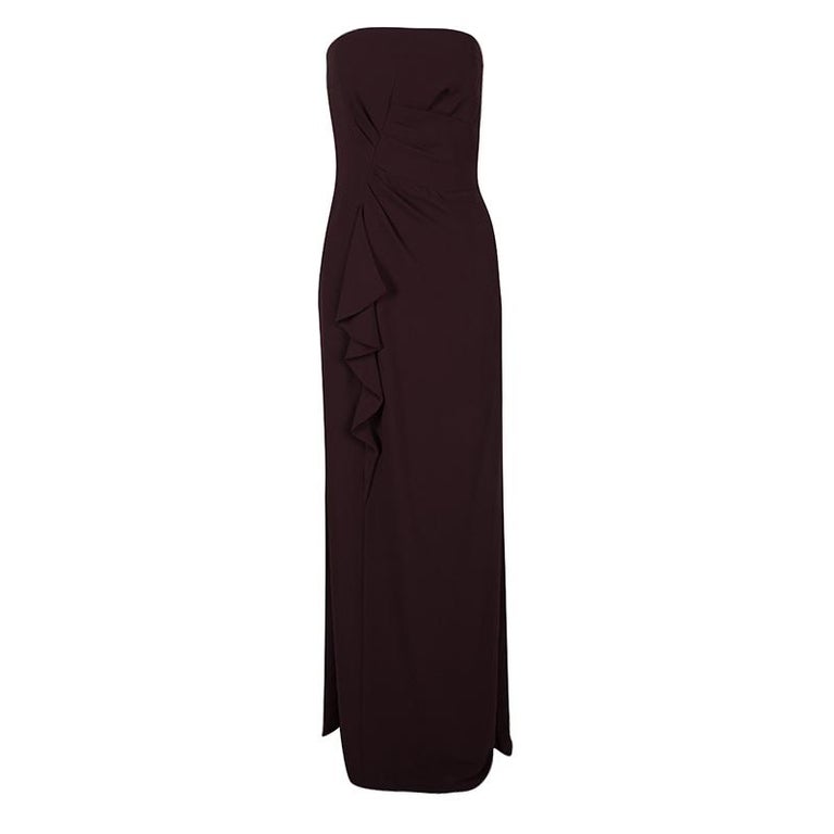 Boss By Hugo Boss Burgundy Draped Strapless Dilusia Maxi Dress M For Sale  at 1stDibs