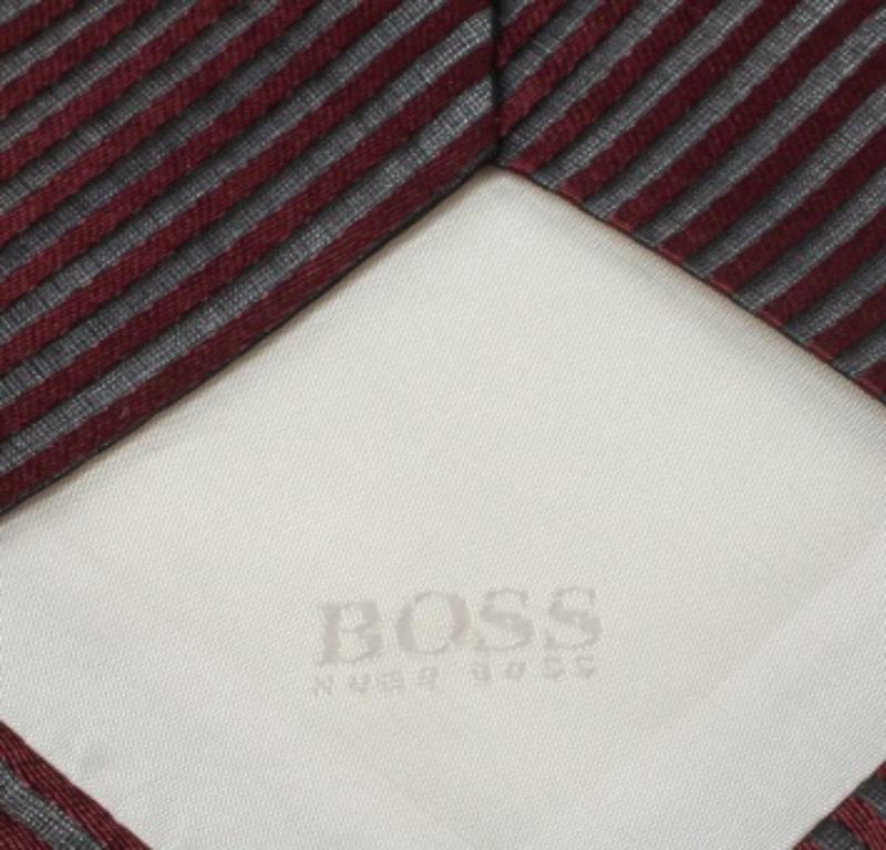 Men's Boss By Hugo Boss Burgundy Striped Silk Jacquard Tie For Sale