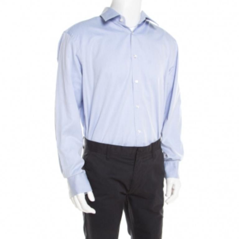 Boss By Hugo Boss Cotton Long Sleeve Button Front Shirt 2XL  (EU 45) (Blau) im Angebot