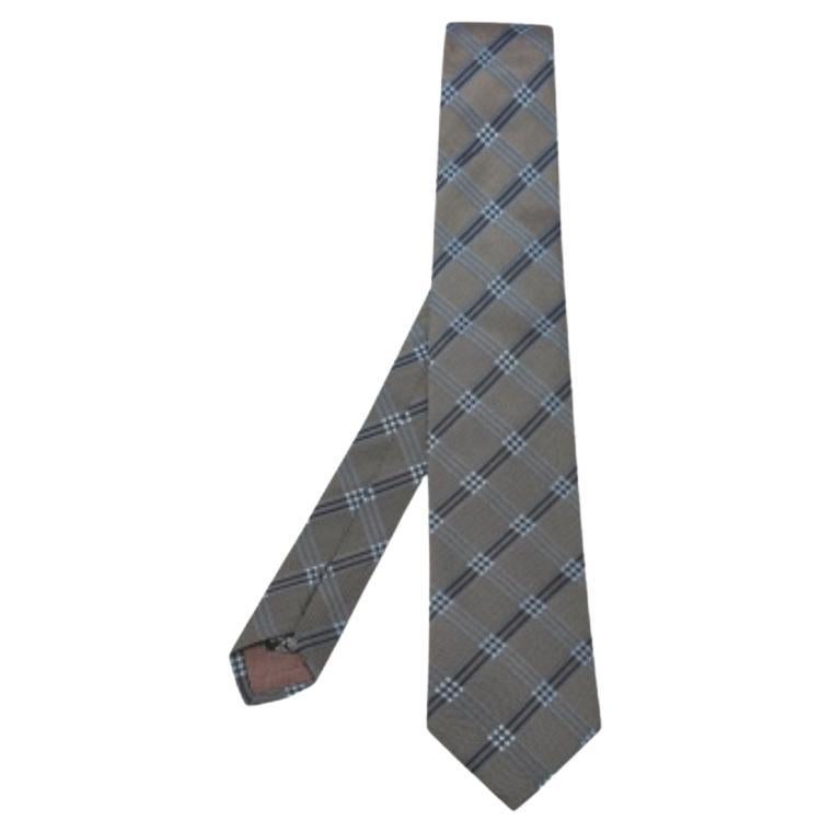 Boss By Hugo Boss Grau/Blau karierte Seidenkrawatte