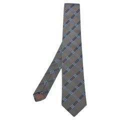 Boss By Hugo Boss - Cravatta in seta a quadri grigio/blu
