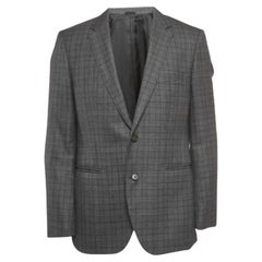 Boss By Hugo Boss Blazer monopetto in lana a quadri grigio L.