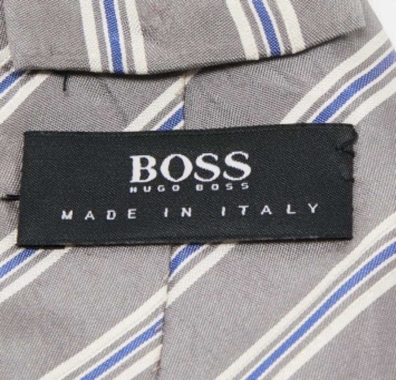 Boss By Hugo Boss Graue diagonal gestreifte Seidenkrawatte Herren im Angebot