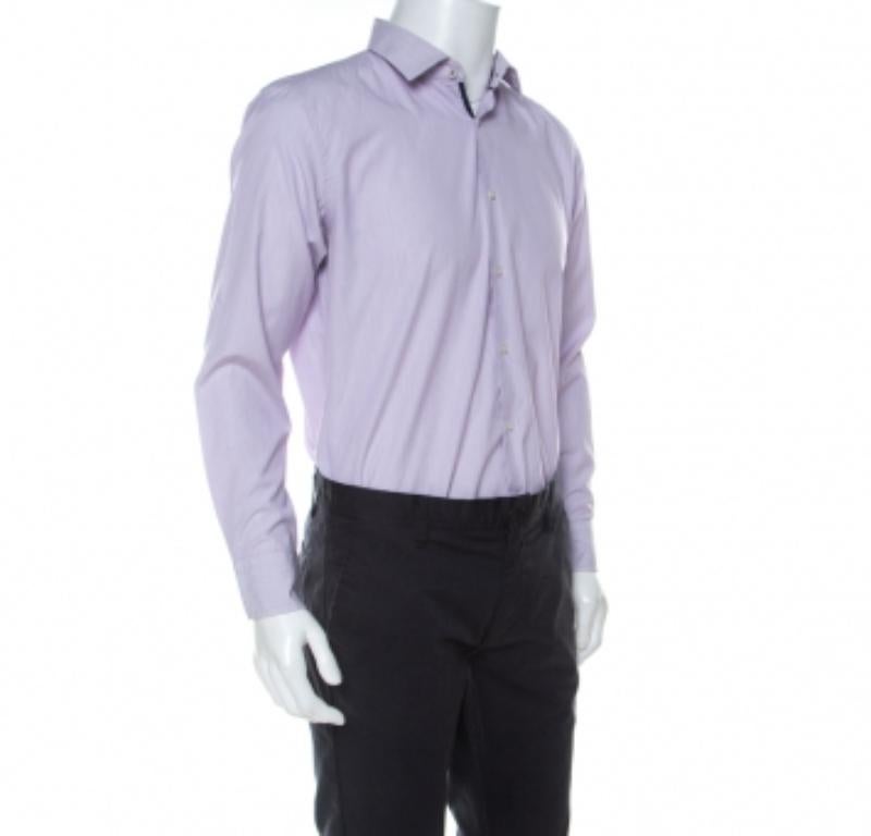 Viola Boss by Hugo Boss Lilac Pinstriped Cotton Joey Shirt L in vendita
