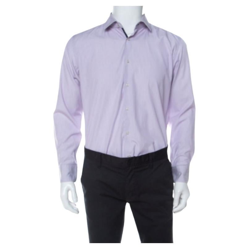 Boss by Hugo Boss Lilac Pinstriped Cotton Joey Shirt L in vendita