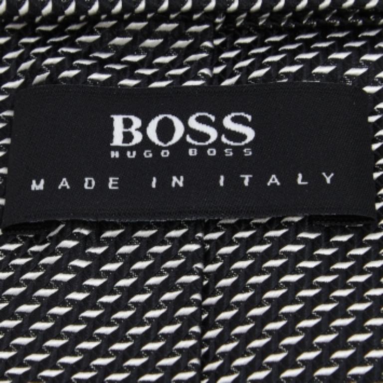 Gray Boss By Hugo Boss Monochrome Patterned Silk Jacquard Tie For Sale
