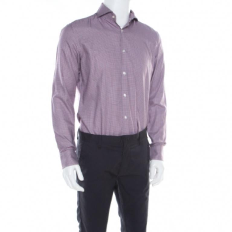 Boss By Hugo Boss - Camicia in cotone stampato pied de poule Multicolore Dwayne Slim Fit M. in vendita 2