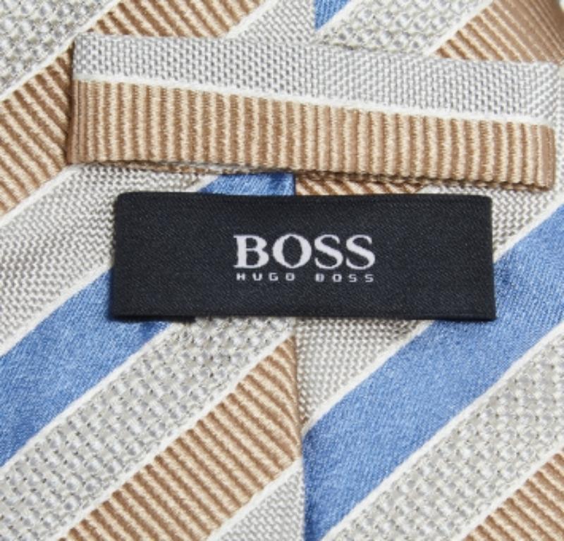 Gris Boss By Hugo Boss - Cravate en jacquard de soie à rayures multicolores en vente