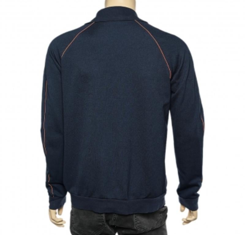 Nero Boss By Hugo Boss - Giacca da ginnastica in maglia blu navy con zip sul davanti M. I. in vendita
