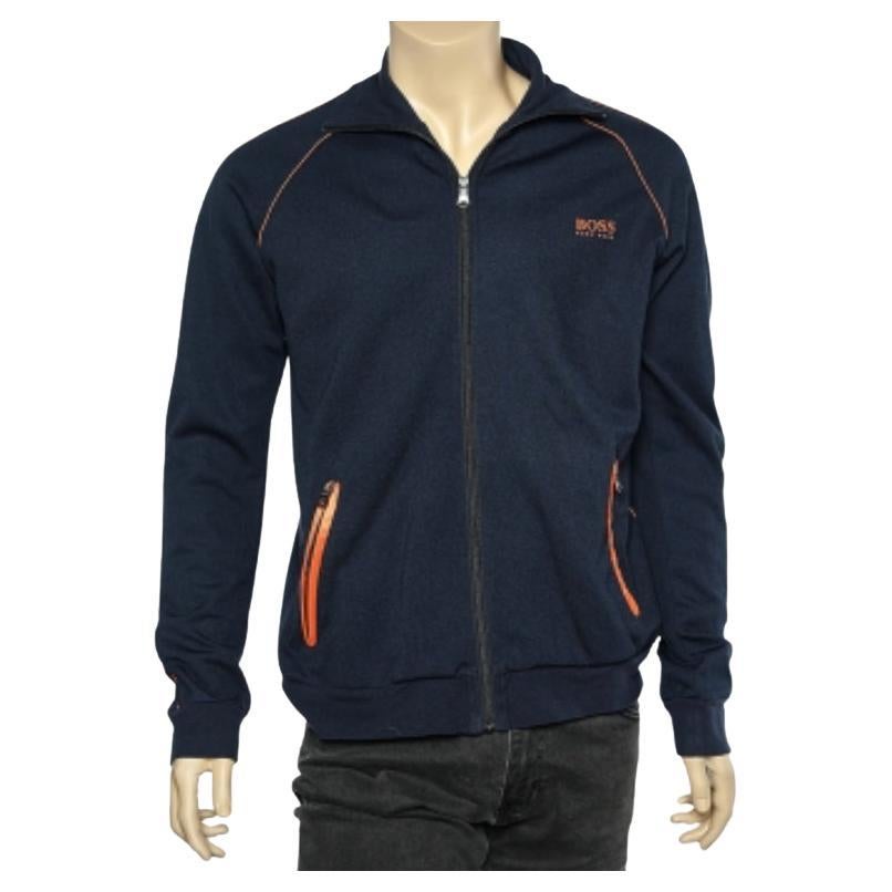 Boss By Hugo Boss - Giacca da ginnastica in maglia blu navy con zip sul davanti M. I. in vendita