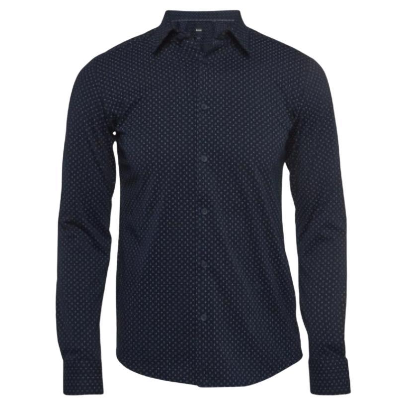 Boss By Hugo Boss - Camicia blu navy in misto cotone stampata S in vendita