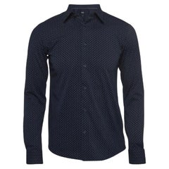 Boss By Hugo Boss - Camicia blu navy in misto cotone stampata S