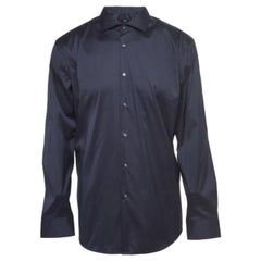 Boss By Hugo Boss - Camicia slim in cotone elasticizzato blu navy XXL