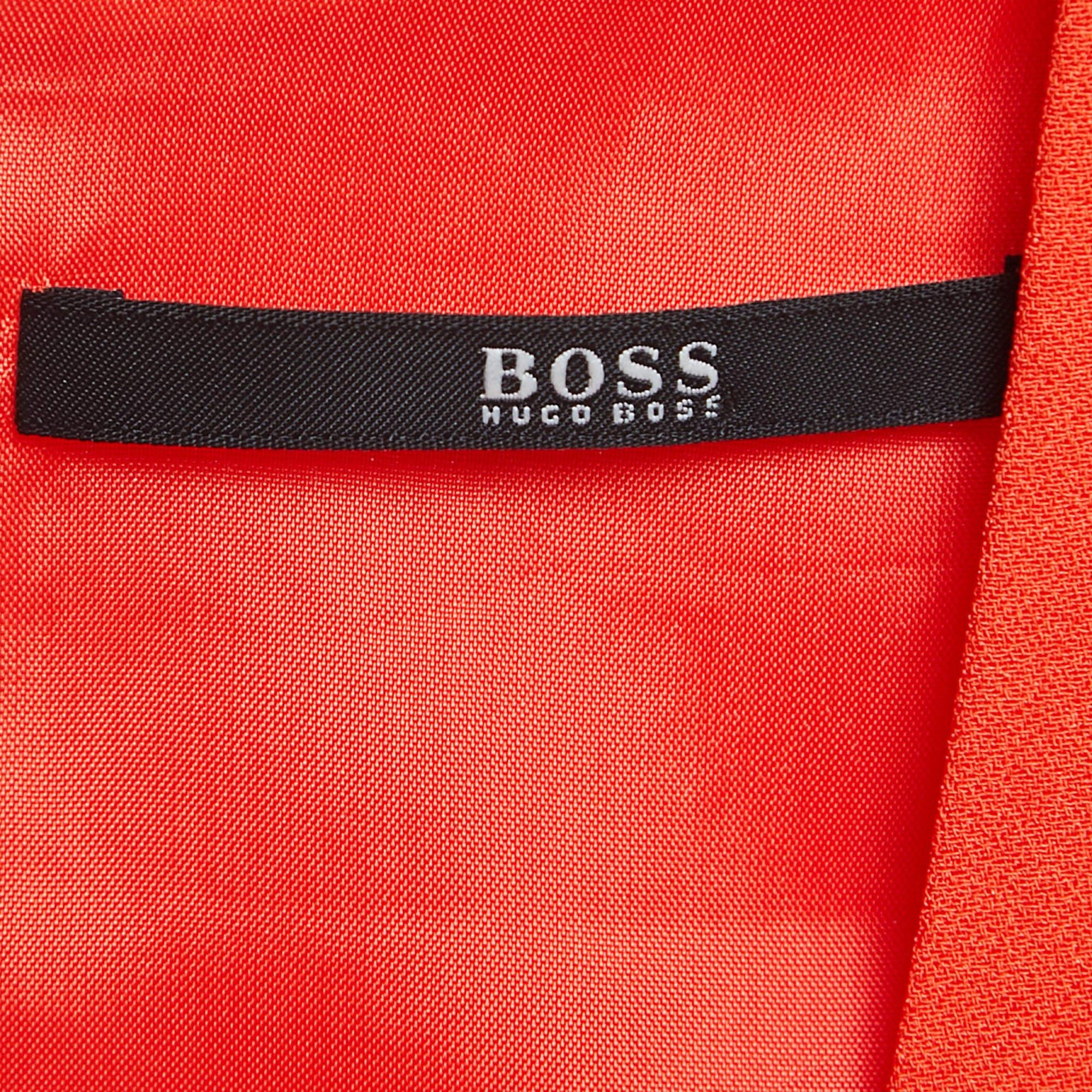 Boss By Hugo Boss Orange Crepe Sleeveless V-Neck Slit Detail Maxi Dress M 1