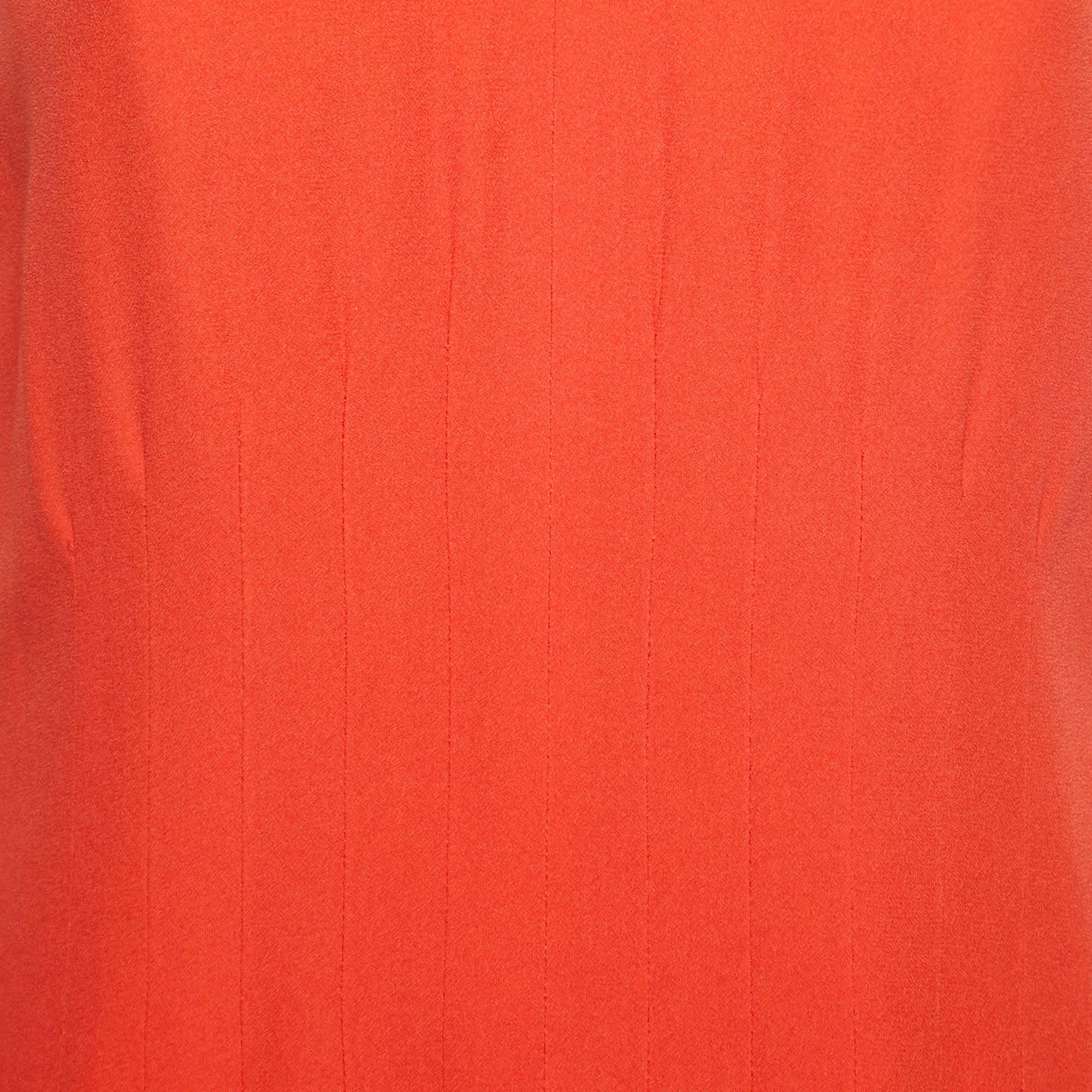 Boss By Hugo Boss Orange Crepe Sleeveless V-Neck Slit Detail Maxi Dress M 3