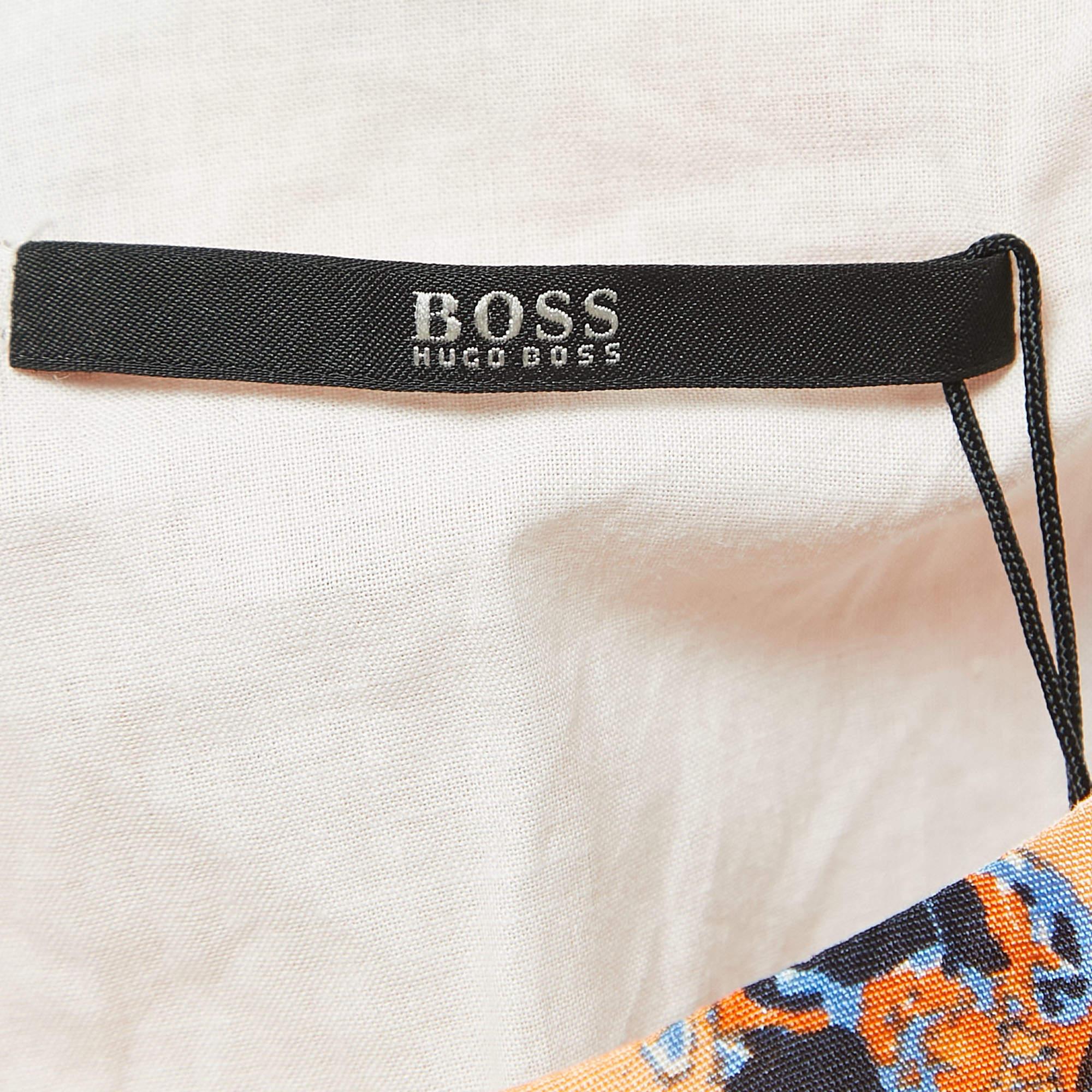 Boss By Hugo Boss Orange Print Silk Mini Dress M In Excellent Condition In Dubai, Al Qouz 2