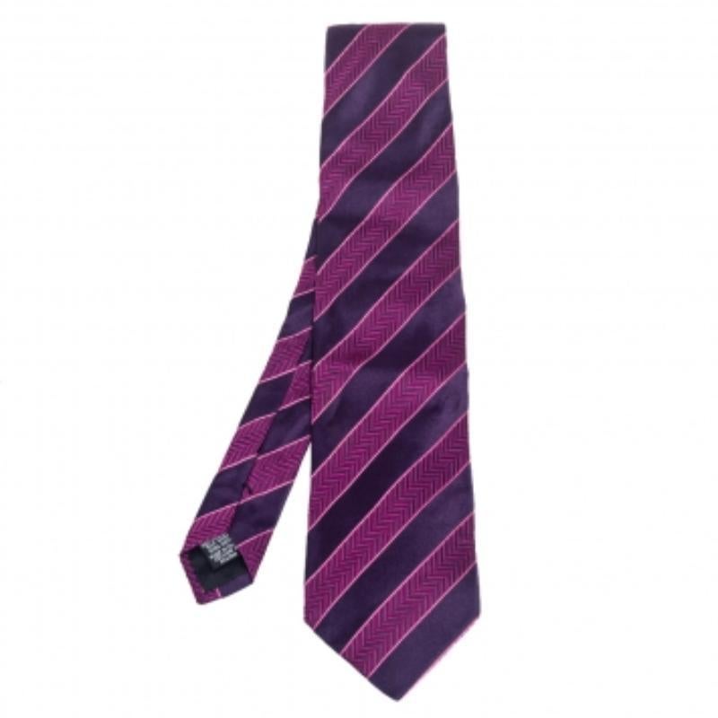 Boss By Hugo Boss Purple Striped Silk Tie
