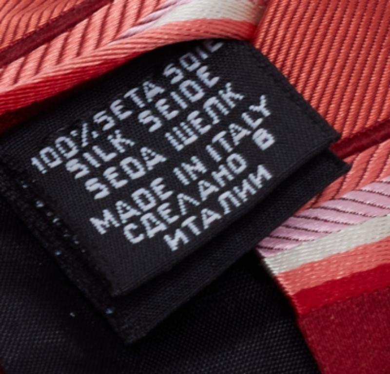 Boss By Hugo Boss Red & Coral Striped Silk Tie In Good Condition In Dubai, Al Qouz 2
