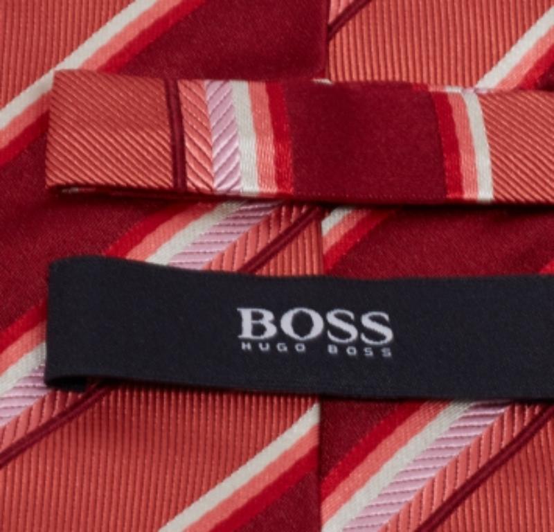 Men's Boss By Hugo Boss Red & Coral Striped Silk Tie