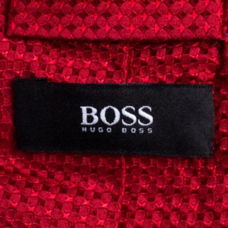 Men's Boss By Hugo Boss Red Patterned Silk Tie For Sale