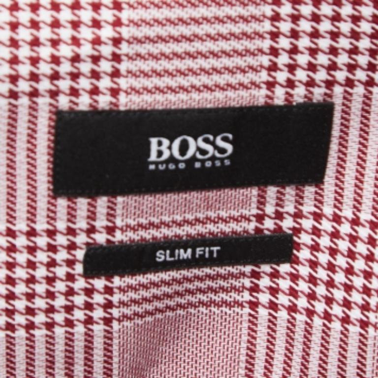 Boss By Hugo Boss Rot kariertes Hemd aus Baumwollmischung mit Knopfleiste und langen Ärmeln XXL (Grau) im Angebot