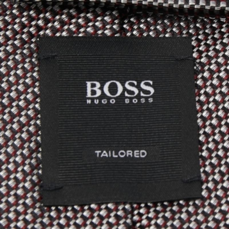 Grigio Cravatta Boss By Hugo Boss in seta jacquard a motivi rossi e argento in vendita