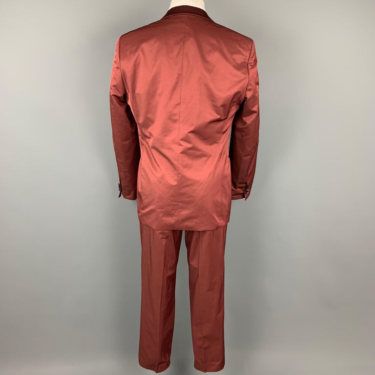 Brown BOSS by HUGO BOSS Size 40 Regular Brick Cotton Blend Shawl Collar Suit