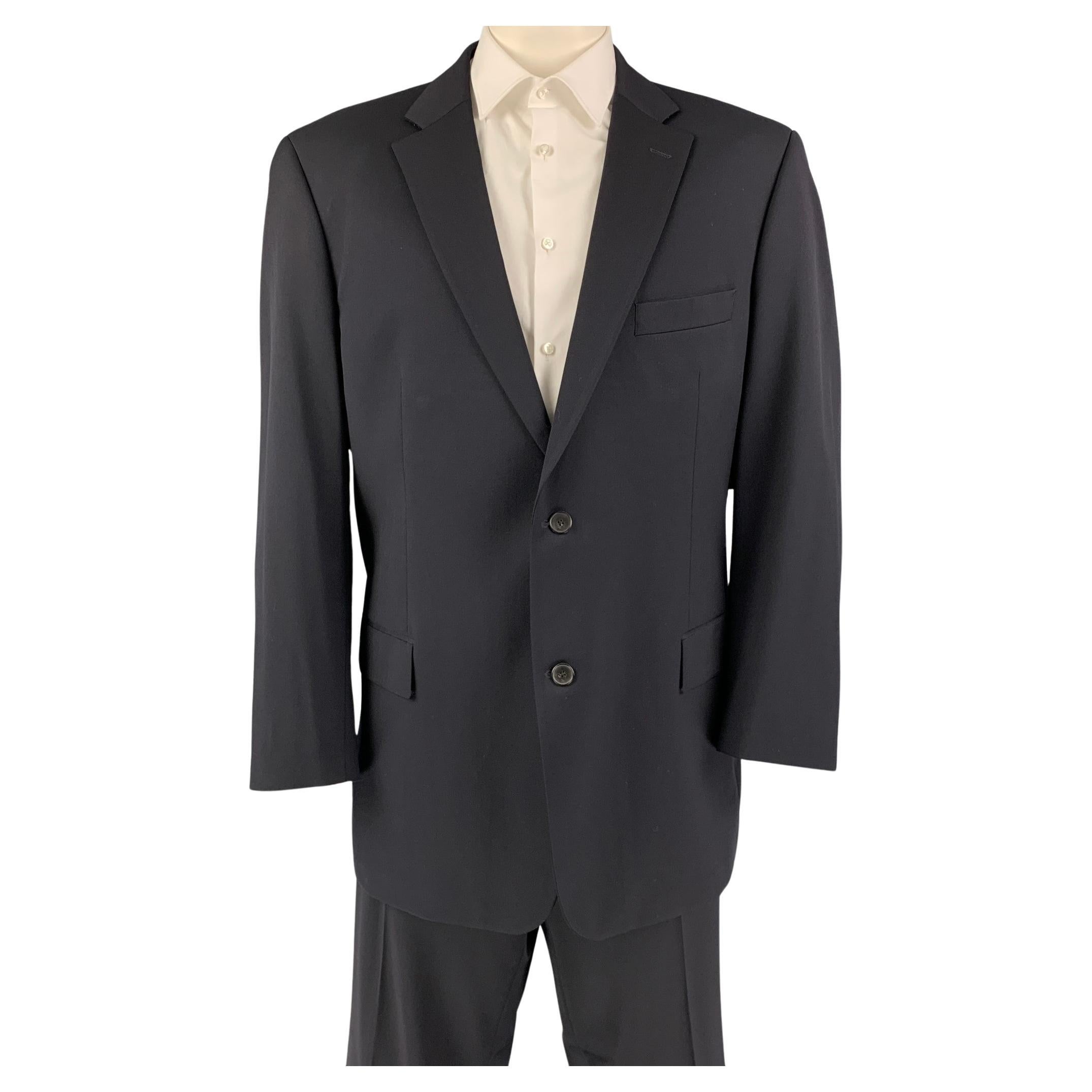 BOSS by HUGO BOSS Size 48 Long Navy Virgin Wool Notch Lapel 40 Suit