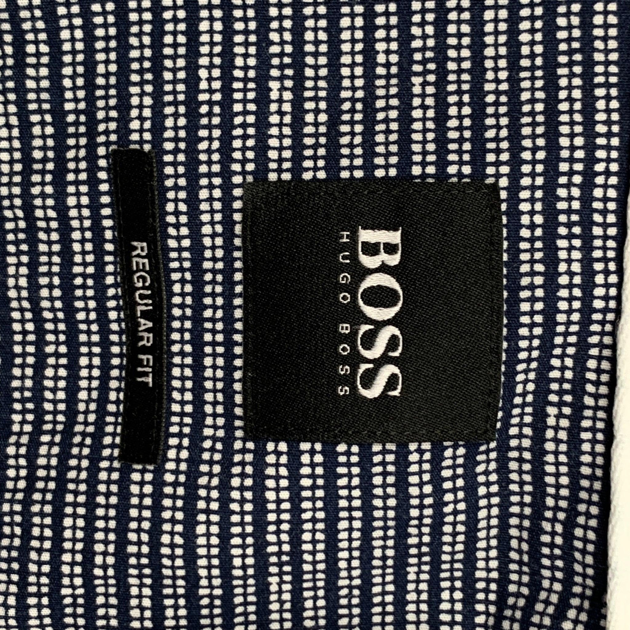 BOSS by HUGO BOSS Size M Navy White Stripe Cotton Short Sleeve Shirt For Sale 3