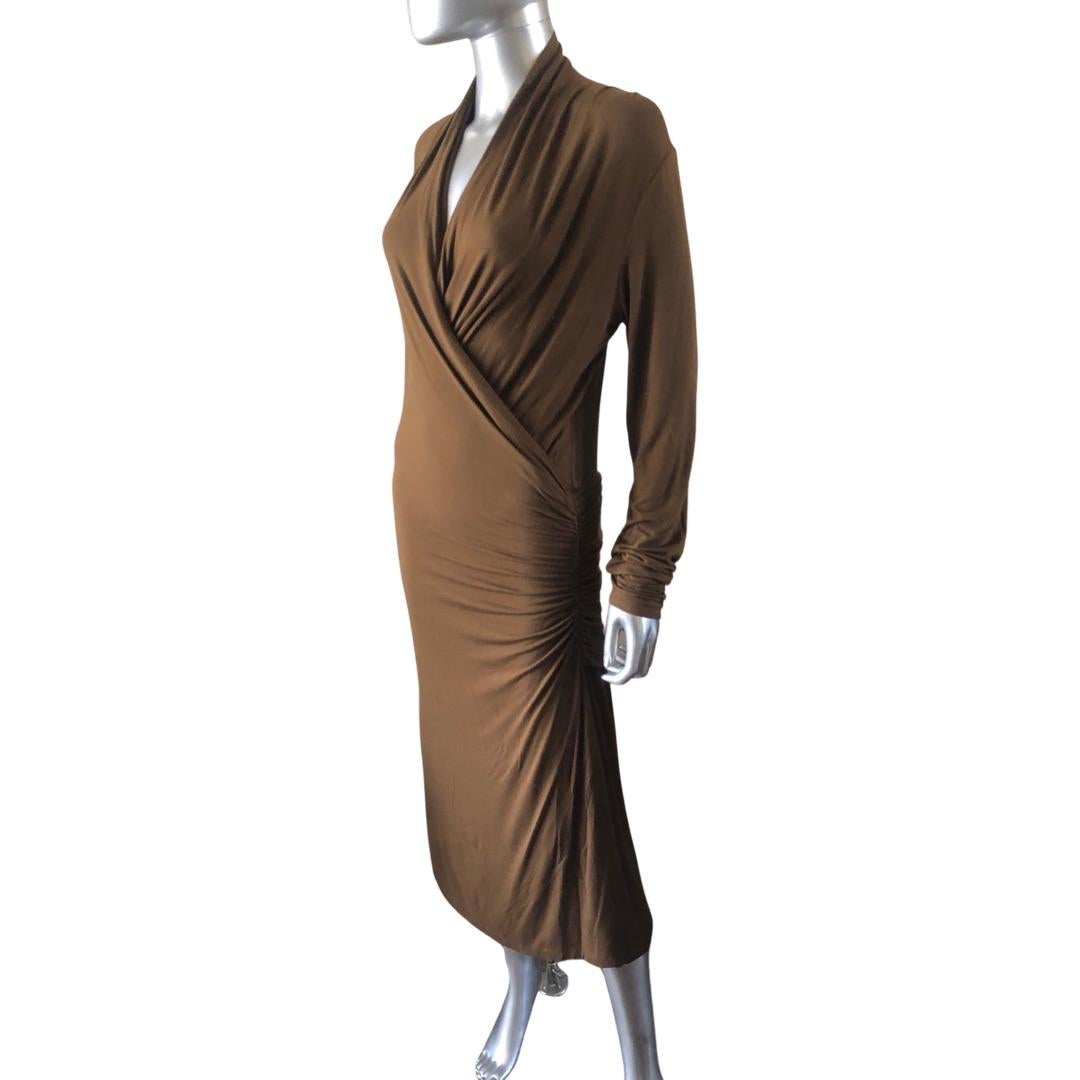 Women's Boss by Hugo Boss Tobacco Jersey Draped Dress with Ruched Panel Italy Size L