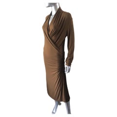 Boss by Hugo Boss Tobacco Jersey Draped Dress with Ruched Panel Italy Size L