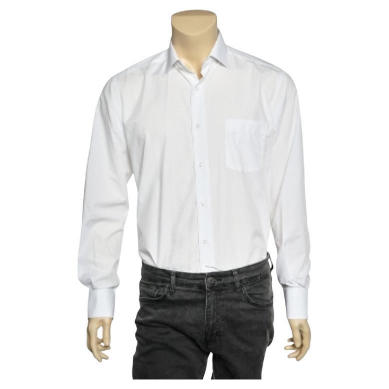 Boss By Hugo Boss - Camicia con bottoni in cotone bianco M. in vendita