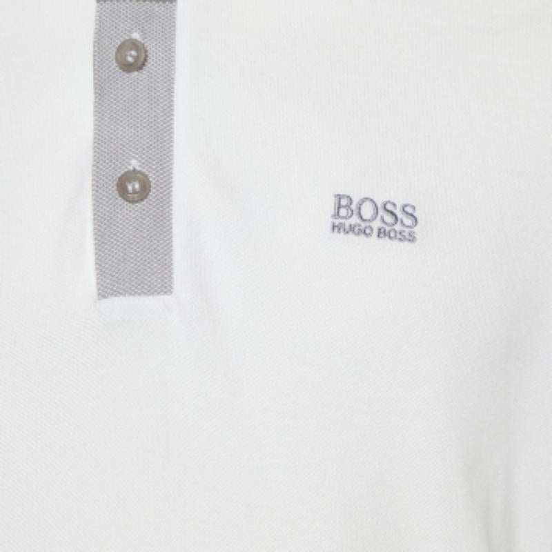 Boss By Hugo Boss Polo Regular Fit de Piqué de Algodón Blanco M Gris en venta