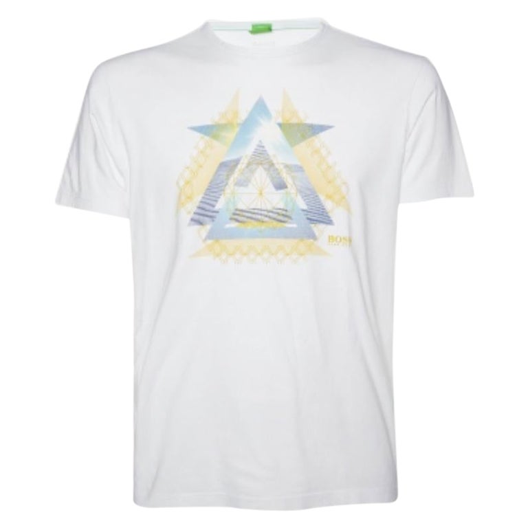 Boss By Hugo Boss Camiseta blanca estampada de algodón de corte moderno L en venta